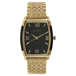 Black Dial Golden Stainless Steel Strap Watch