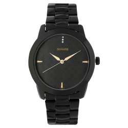 Black Dial Black Metal Strap Watch