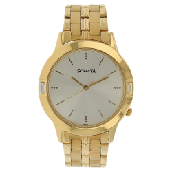 Silver Dial Golden Stainless Steel Strap Watch