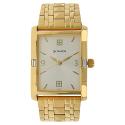 Silver Dial Golden Stainless Steel Strap Watch