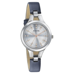 Steel Daisies Silver Dial Leather Strap