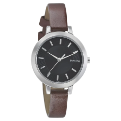 Steel Daisies Black Dial Leather Strap