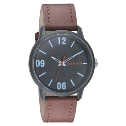 Volt+ Grey Dial Leather Strap Watch