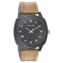 Volt+ Black Dial Leather Strap Watch