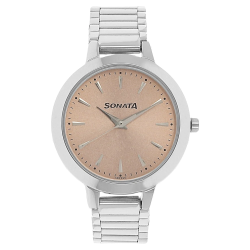 Rose Gold Dial Silver Stainless Steel Strap Watch