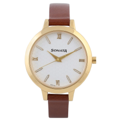 Silver Dial Brown Leather Strap Watch