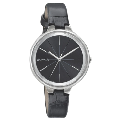 Black Dial Black Leather Strap Watch