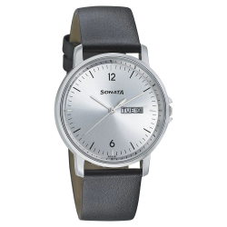 Essentials Silver Dial Leather Strap