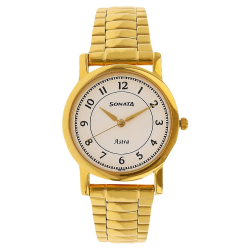 White Dial Golden Stainless Steel Strap Watch