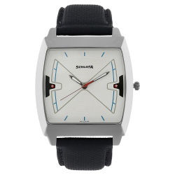 White Dial Black Leather Strap Watch