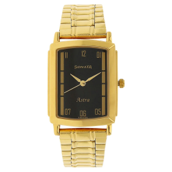Black Dial Golden Stainless Steel Strap Watch