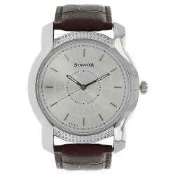 Silver Dial Brown Leather Strap Watch