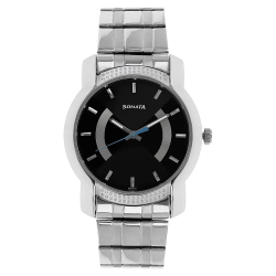 Black Dial Silver Stainless Steel Strap Watch