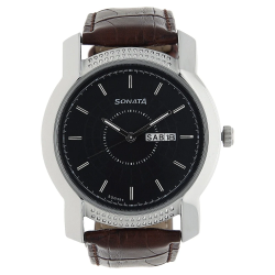 Black Dial Brown Leather Strap Watch