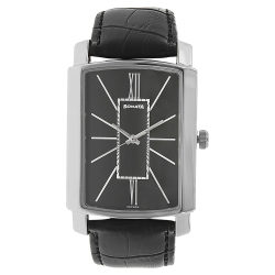 Black Dial Black Leather Strap Watch