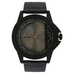 Grey Dial Black Leather Strap Watch