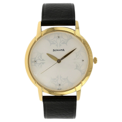 Silver Dial Black Leather Strap Watch