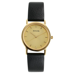 Champagne Dial Black Leather Strap Watch