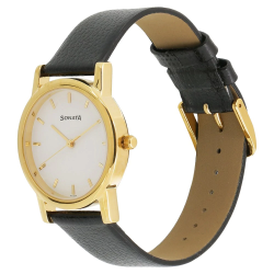White Dial Black Leather Strap Watch