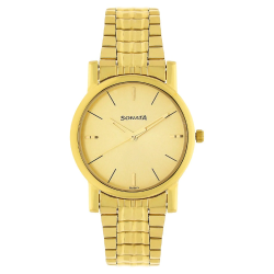 Champagne Dial Golden Stainless Steel Strap Watch