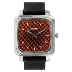 Orange Dial Black Leather Strap Watch