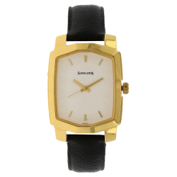 Silver Dial Black Leather Strap Watch