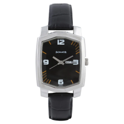 Black Dial Black Leather Strap Watch