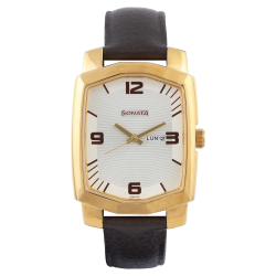 White Dial Black Leather Strap Watch