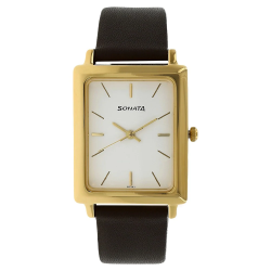 White Dial Brown Leather Strap Watch
