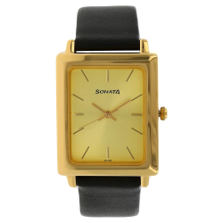 Champagne Dial Black Leather Strap Watch
