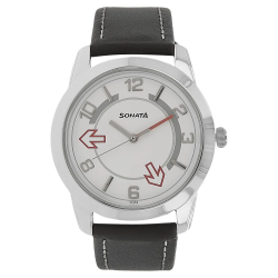White Dial Brown Leather Strap Watch
