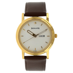 White Dial Brown Leather Strap Watch