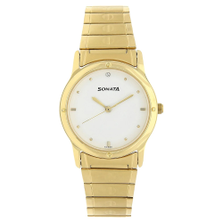 White Dial Golden Stainless Steel Strap Watch