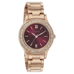 Blush It Up with Maroon Dial Stainless Steel Strap Watch