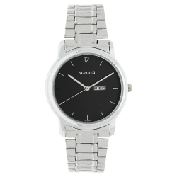 Black Dial Silver Stainless Steel Strap Watch