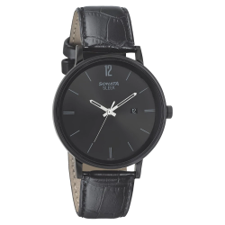 Sleek Black Dial Analog Watch with Date Function