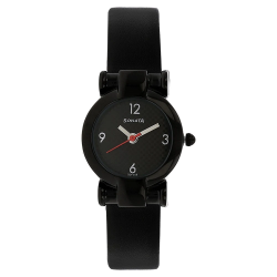 Black Dial Black Leather Strap Watch