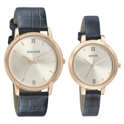 Silver Dial Blue Leather Strap Watches