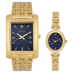 Blue Dial Golden Stainless Steel Strap Watches