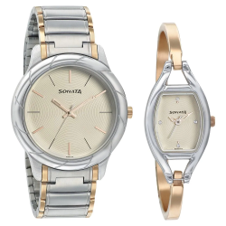 Beige Dial Two Toned Stainless Steel Strap Watches