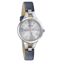 Steel Daisies Silver Dial Leather Strap