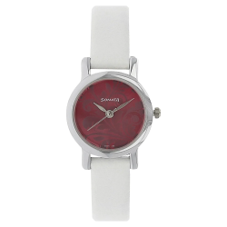 Pink Dial White Leather Strap Watch
