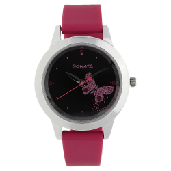 Black Dial Purple Plastic Strap Watch