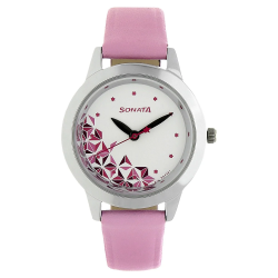 White Dial Pink Leather Strap Watch 