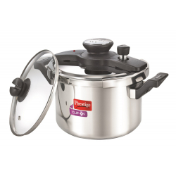 Clip on Stainless Steel 5 ltr pressure cooker with Universal Lid along and glass lid with ladle holder