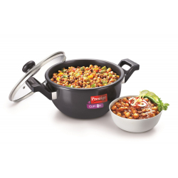 Clip on hard anodised Kadai pressure cookware with Glass lid ladle holder
