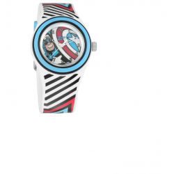 Captain America White Dial Analog Watch with Striped Plastic Strap