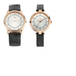 Bandhan Silver White Dial Leather Pair Watches