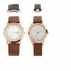 Bandhan Silver White Dial Leather Pair Watches