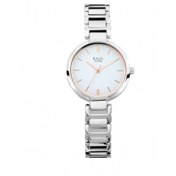 Raga Viva White Dial Metal Strap Watch